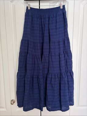Albion Tiered Navy Blue Elastic Waist Maxi Skirt S